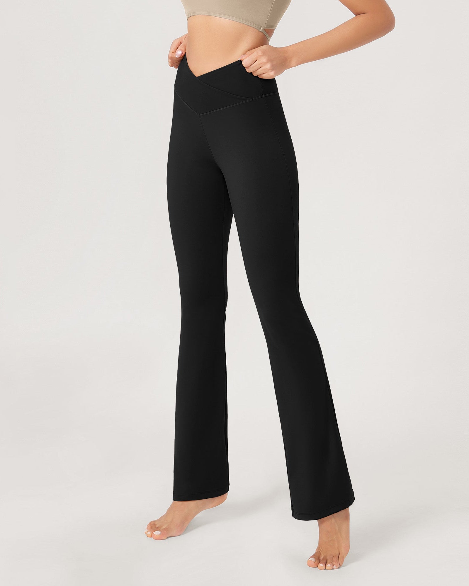 31??Cross Waist Workout Yoga Flare Pants - ododos