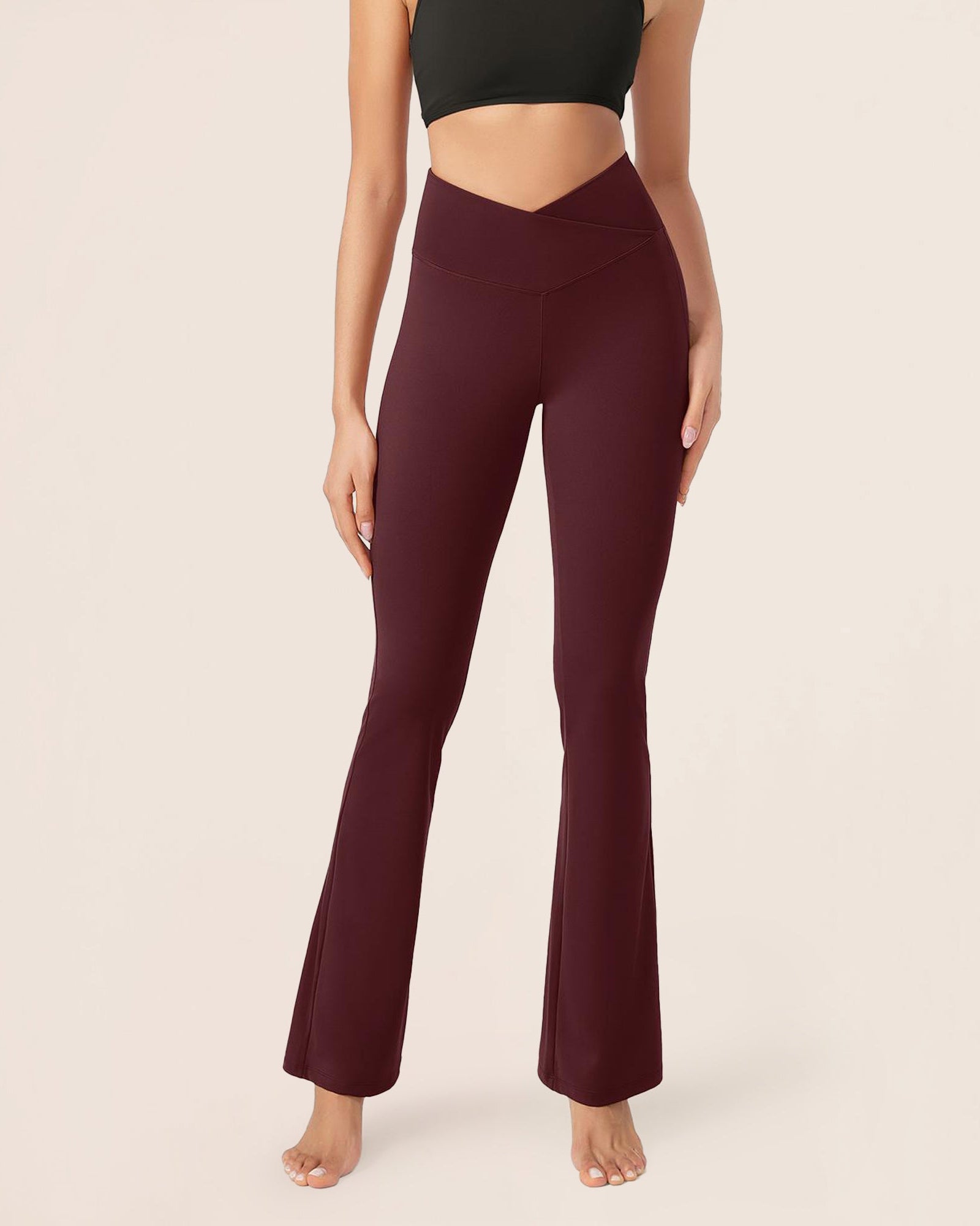 31??Cross Waist Workout Yoga Flare Pants - ododos