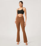 31??Cross Waist Workout Yoga Flare Pants Caramel - ododos