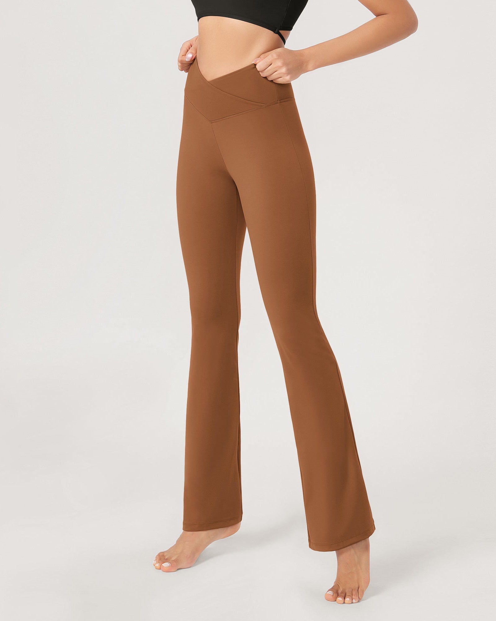 31??Cross Waist Workout Yoga Flare Pants - ododos