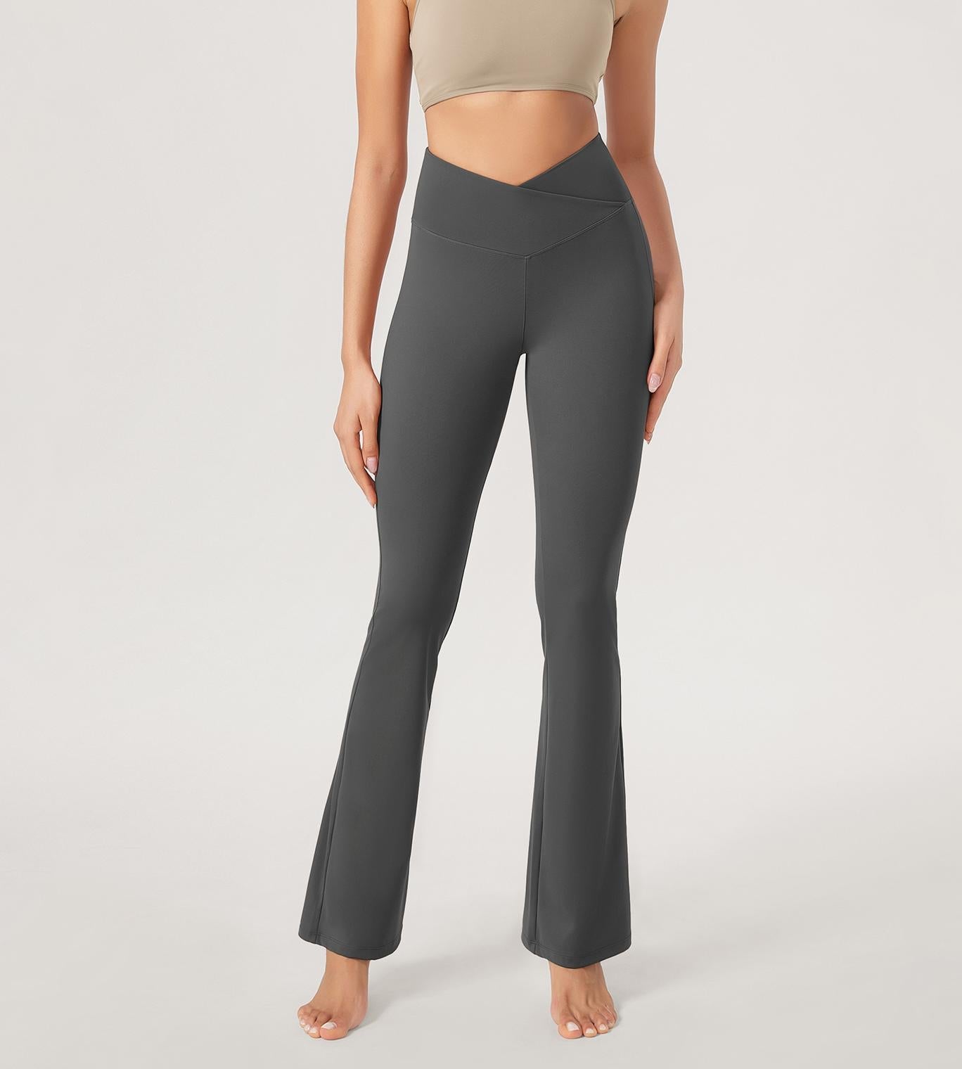 29??Cross Waist Sports Flare Yoga Pants - ododos