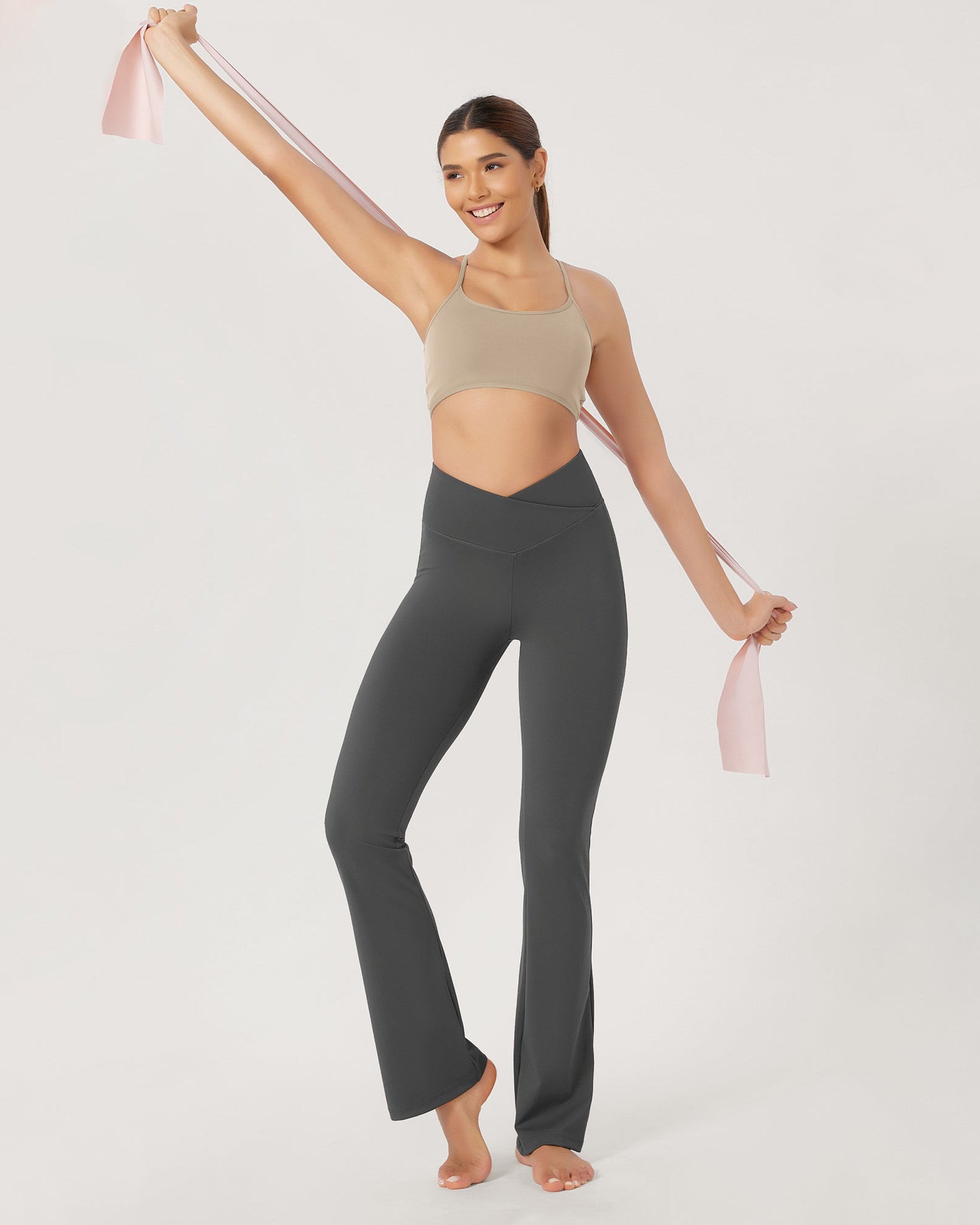 31??Cross Waist Workout Yoga Flare Pants - ododos