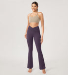 31??Cross Waist Workout Yoga Flare Pants Dark Purple - ododos