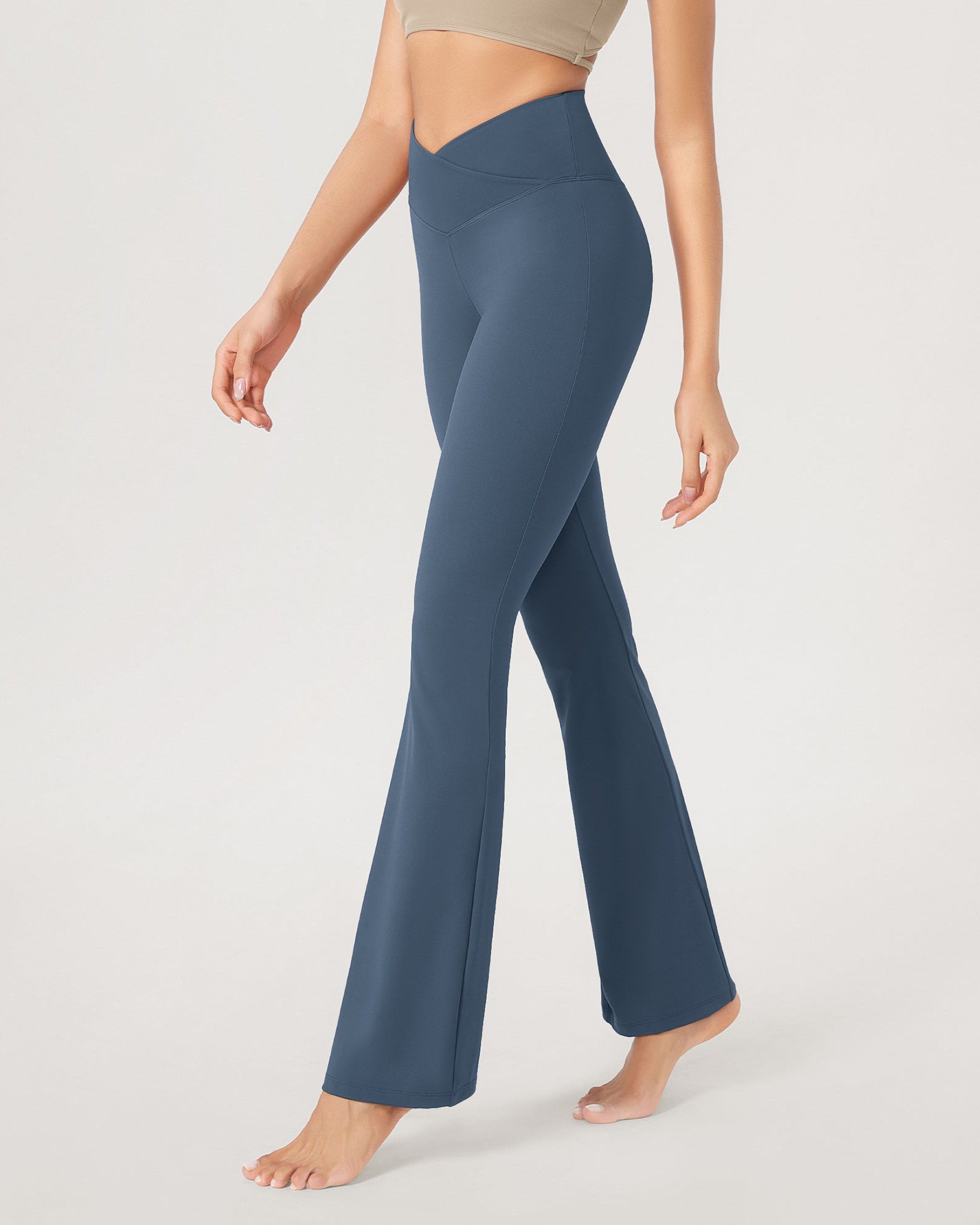 31??Cross Waist Workout Yoga Flare Pants - ododos