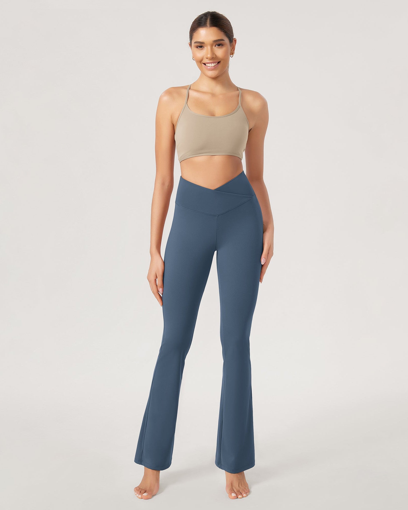 31??Cross Waist Workout Yoga Flare Pants Ink Blue - ododos