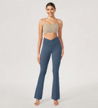 31??Cross Waist Workout Yoga Flare Pants Ink Blue - ododos