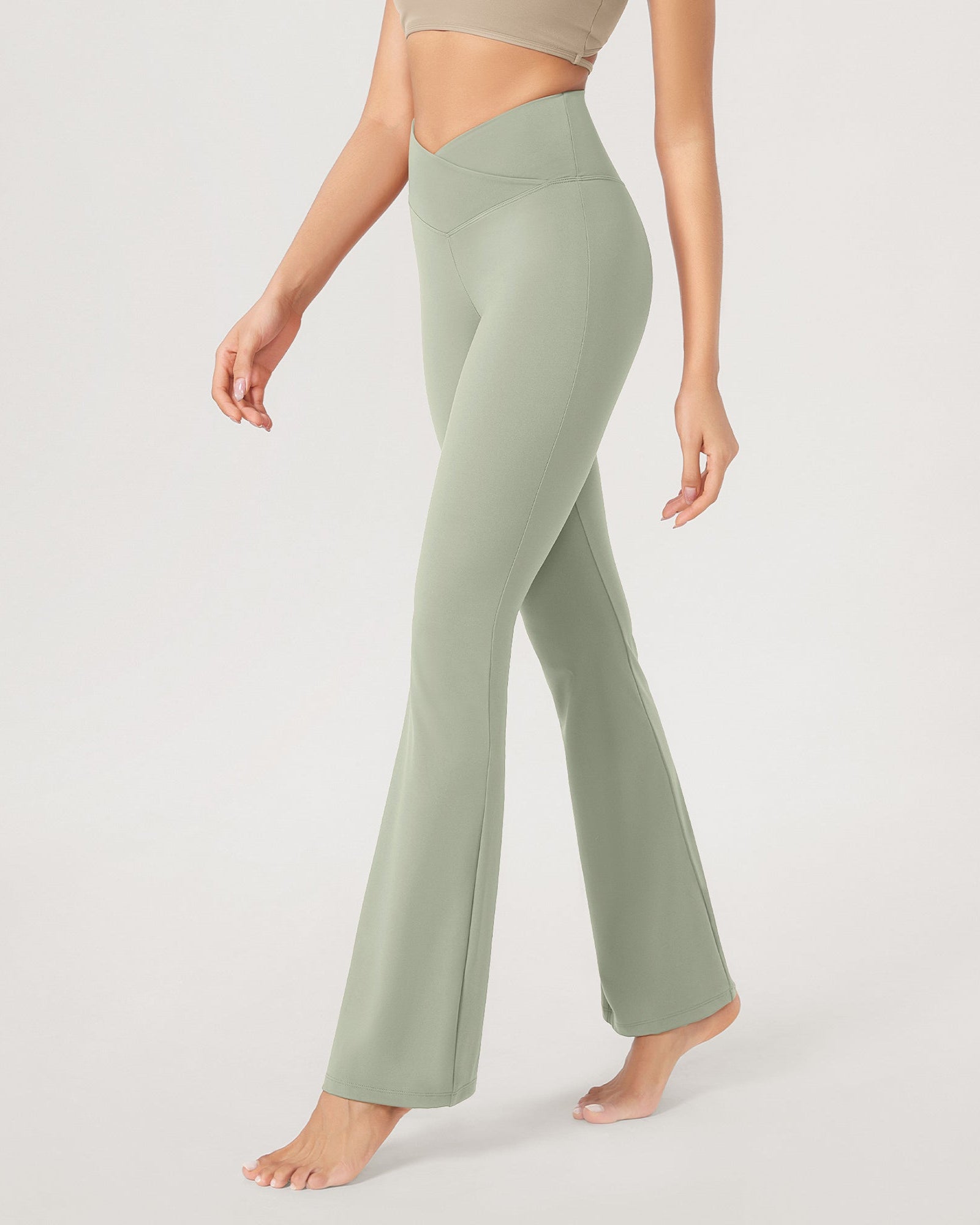 31??Cross Waist Workout Yoga Flare Pants - ododos