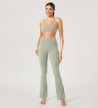 31??Cross Waist Workout Yoga Flare Pants Lime Stone - ododos