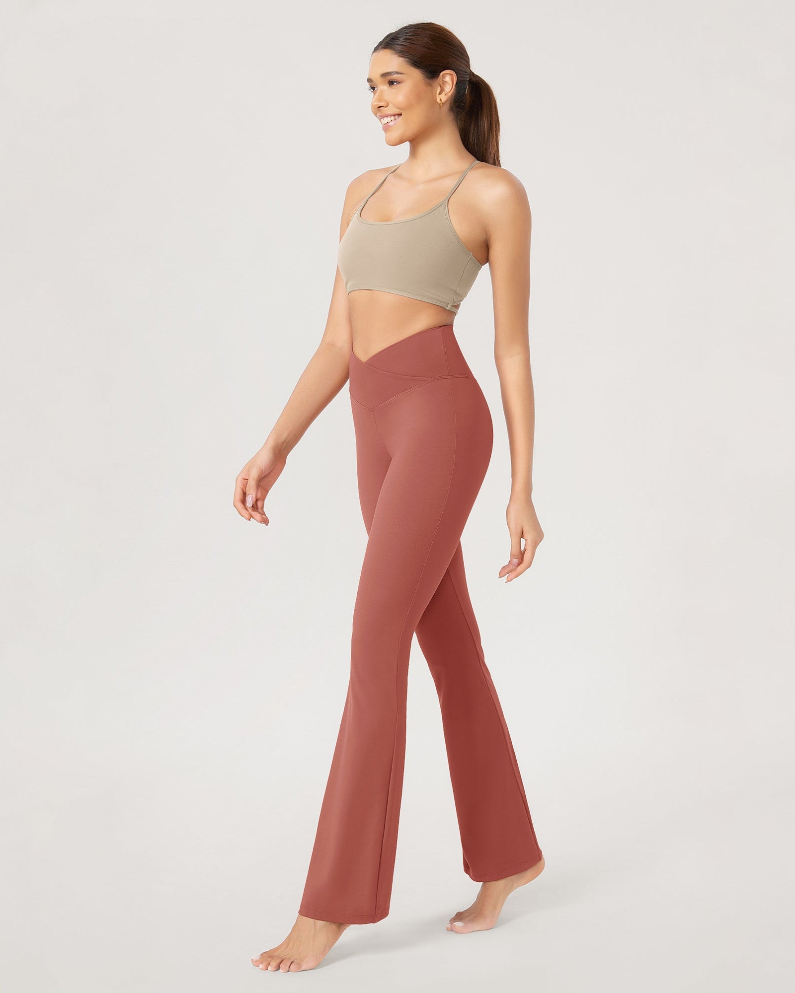 31??Cross Waist Workout Yoga Flare Pants - ododos