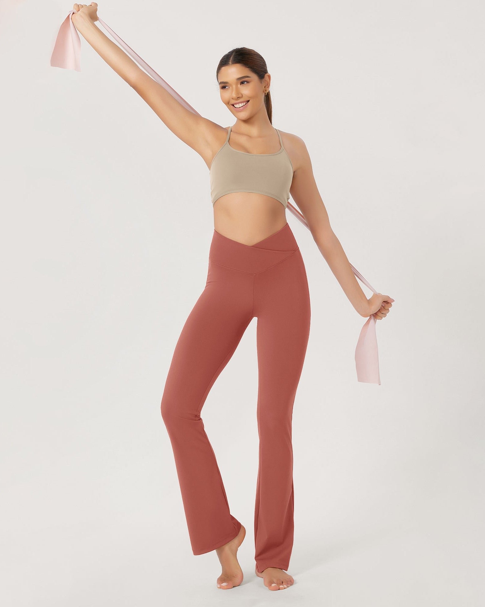 31??Cross Waist Workout Yoga Flare Pants - ododos