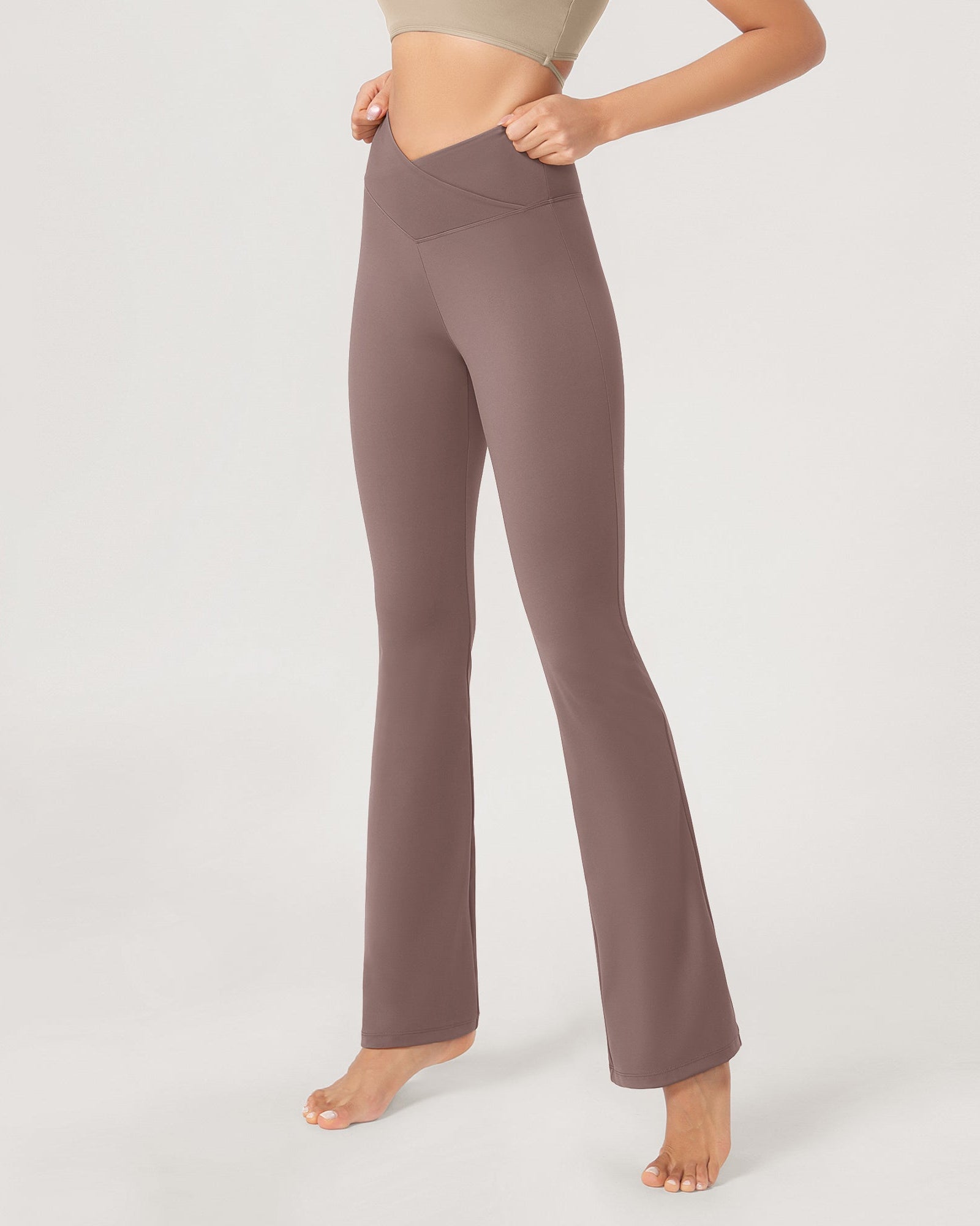 31??Cross Waist Workout Yoga Flare Pants - ododos