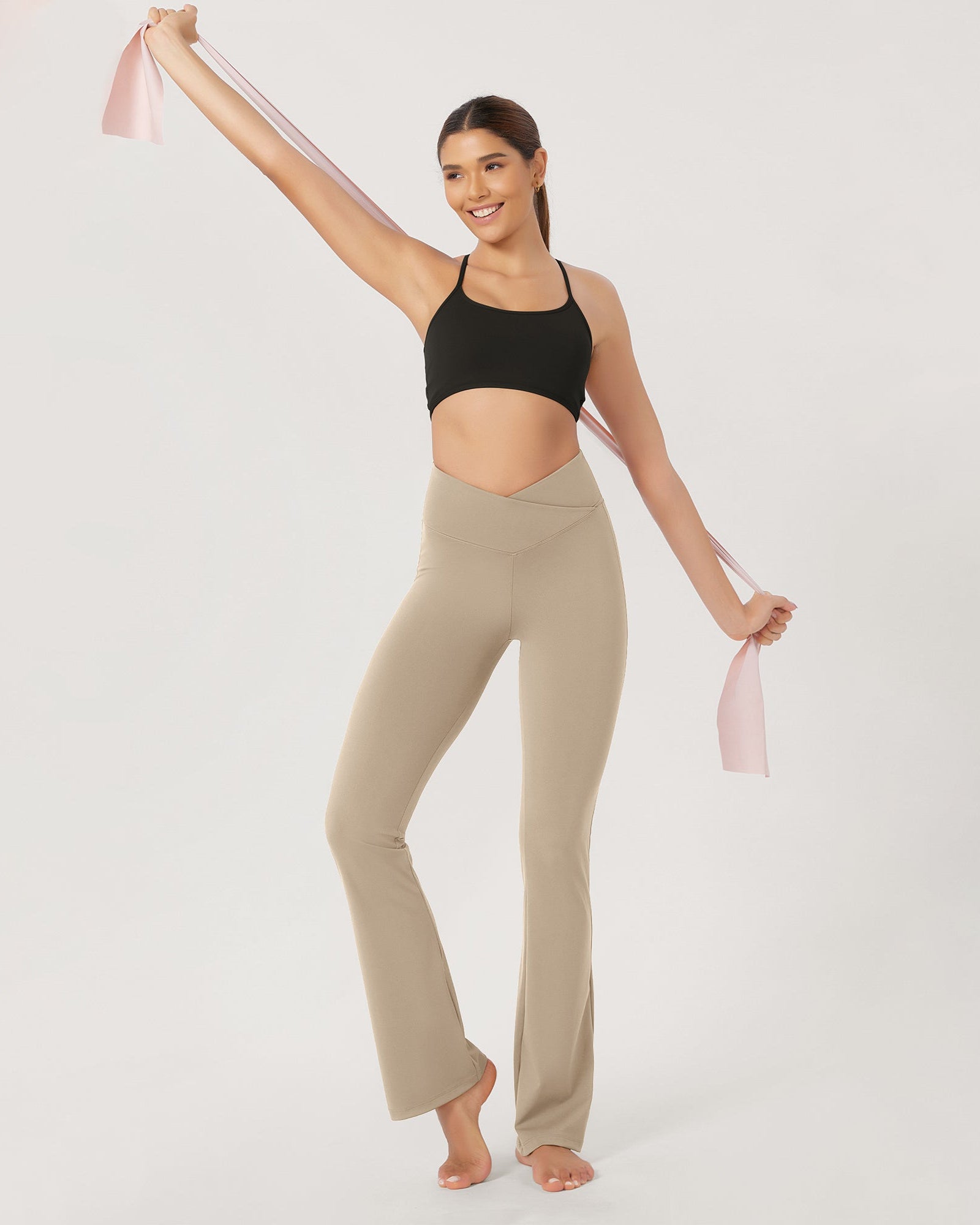 31??Cross Waist Workout Yoga Flare Pants - ododos