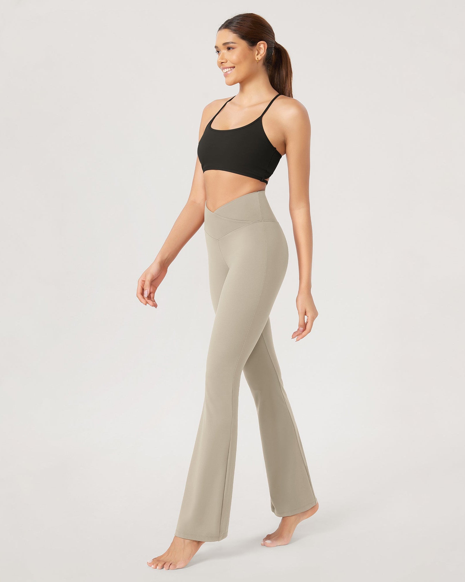 31??Cross Waist Workout Yoga Flare Pants - ododos