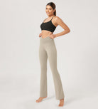 31??Cross Waist Workout Yoga Flare Pants Taupe - ododos