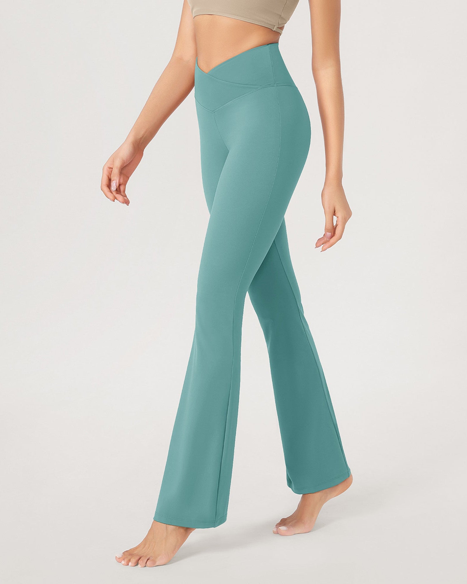 31??Cross Waist Workout Yoga Flare Pants - ododos