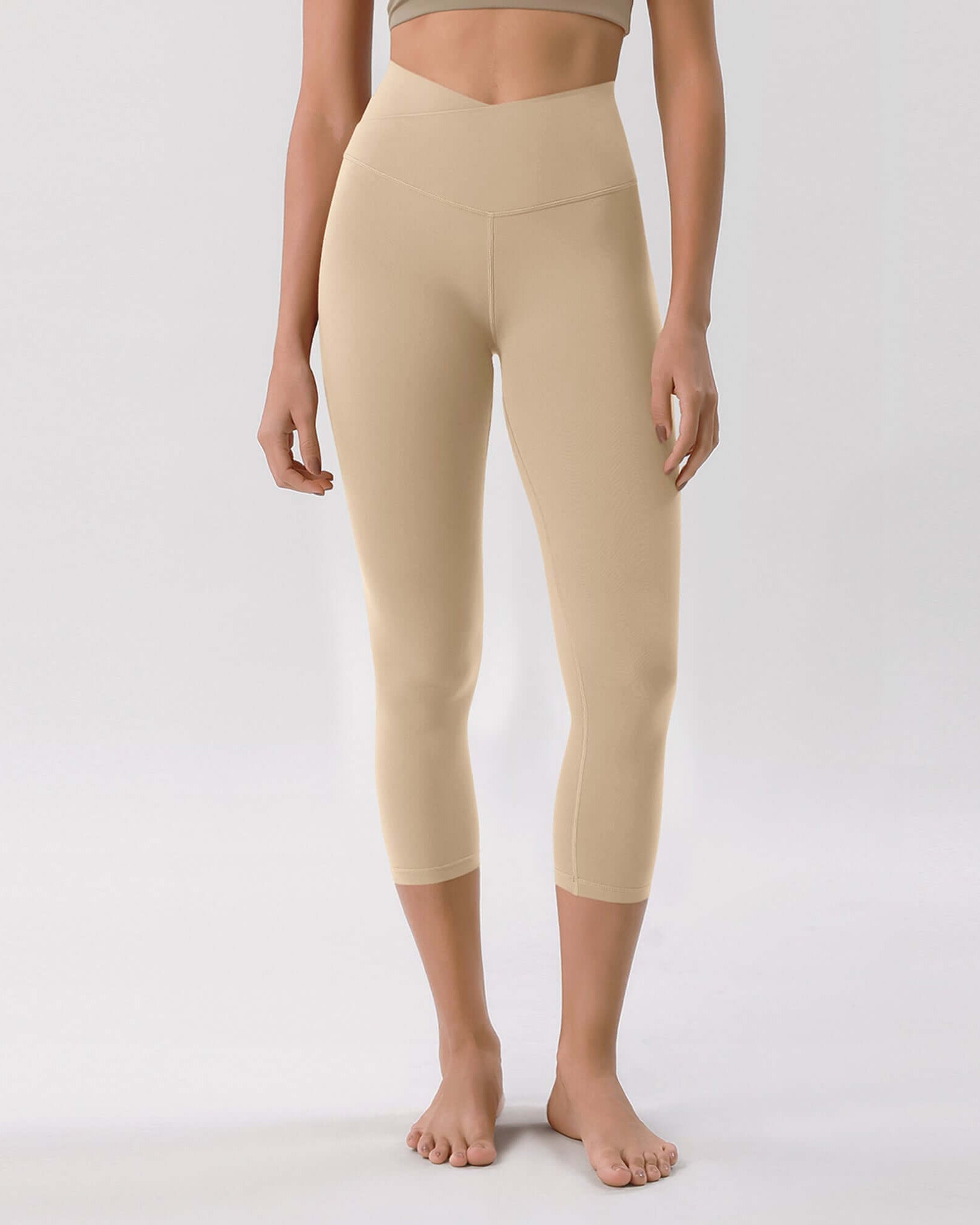 Odcloud 23 Crossover High Wasit Lounge 7/8 Leggings with Pockets Beige - ododos