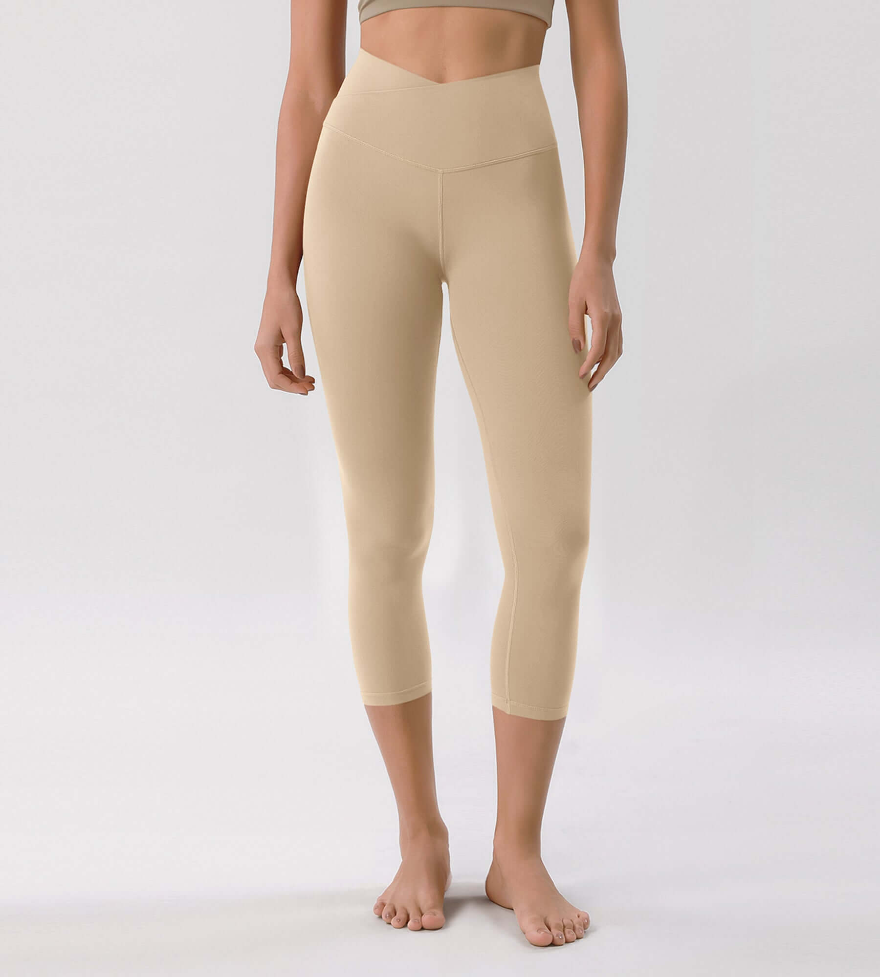 Odcloud 23 Crossover High Wasit Lounge 7/8 Leggings with Pockets Beige - ododos