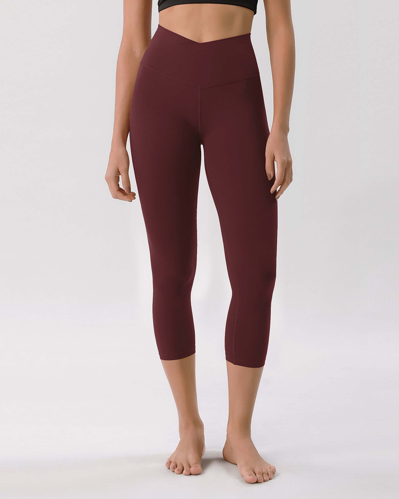 Odcloud 23 Crossover High Wasit Lounge 7/8 Leggings with Pockets Burgundy - ododos