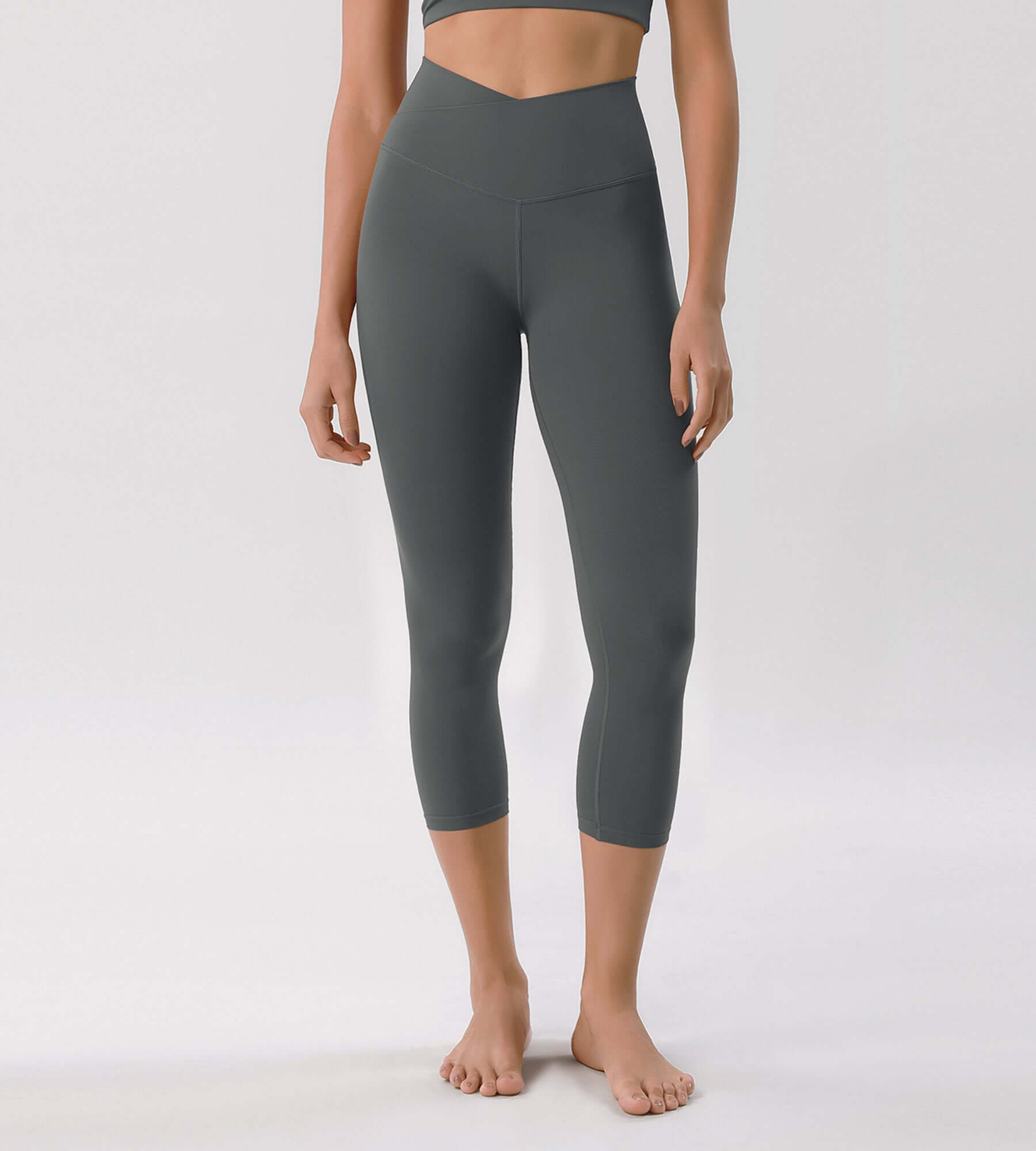 Odcloud 23 Crossover High Wasit Lounge 7/8 Leggings with Pockets Charcoal - ododos