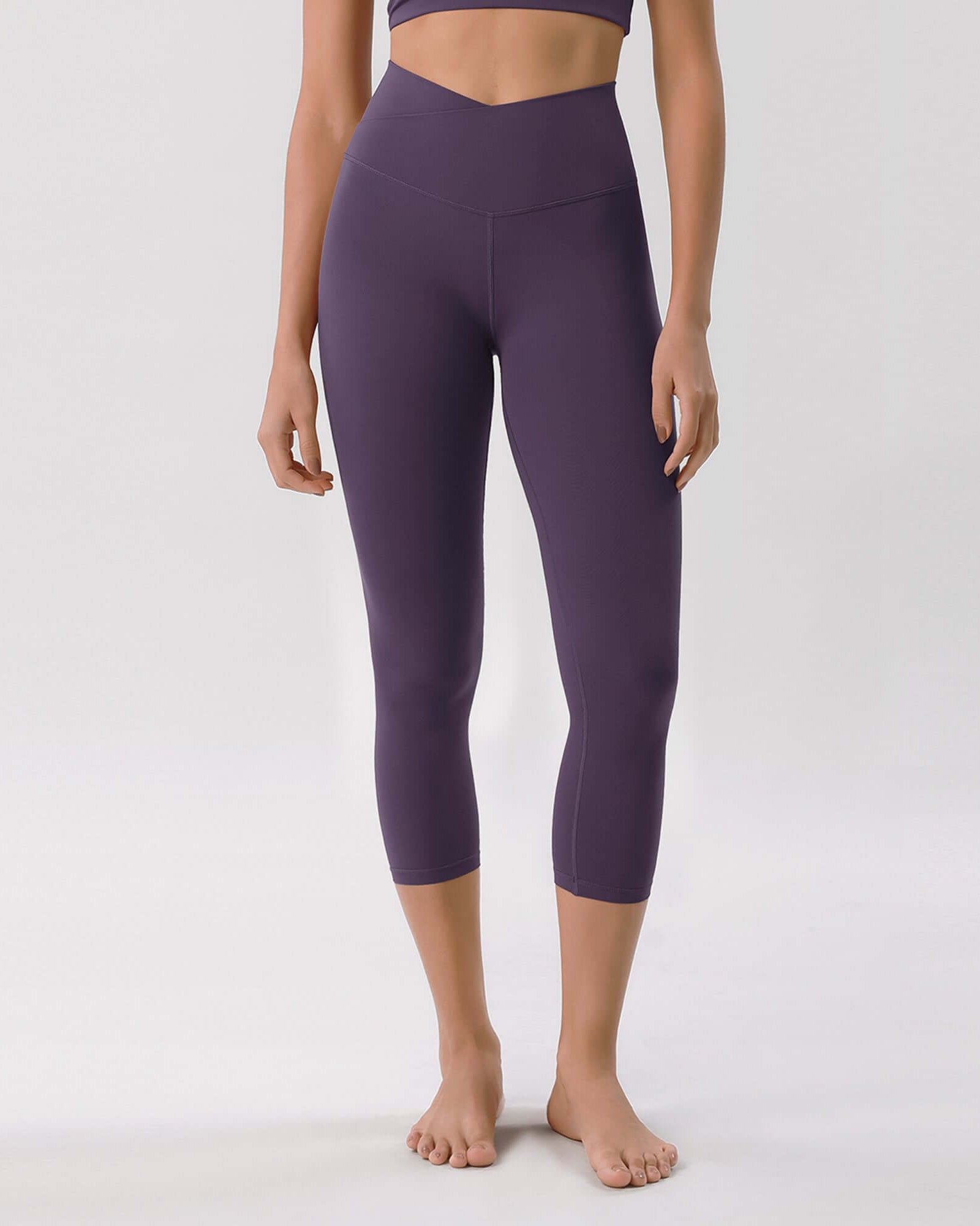 Odcloud 23 Crossover High Wasit Lounge 7/8 Leggings with Pockets Dark Purple - ododos