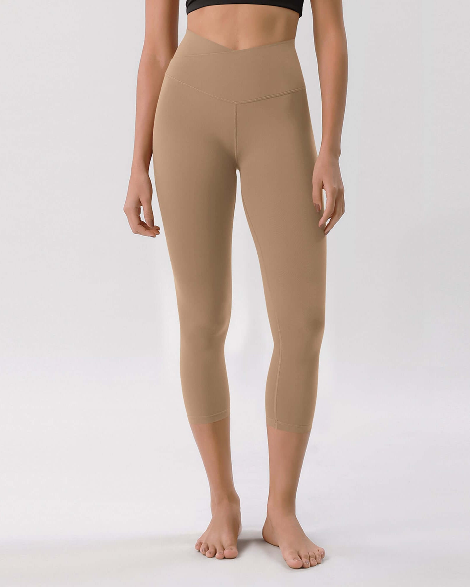 Odcloud 23 Crossover High Wasit Lounge 7/8 Leggings with Pockets Light Brown - ododos