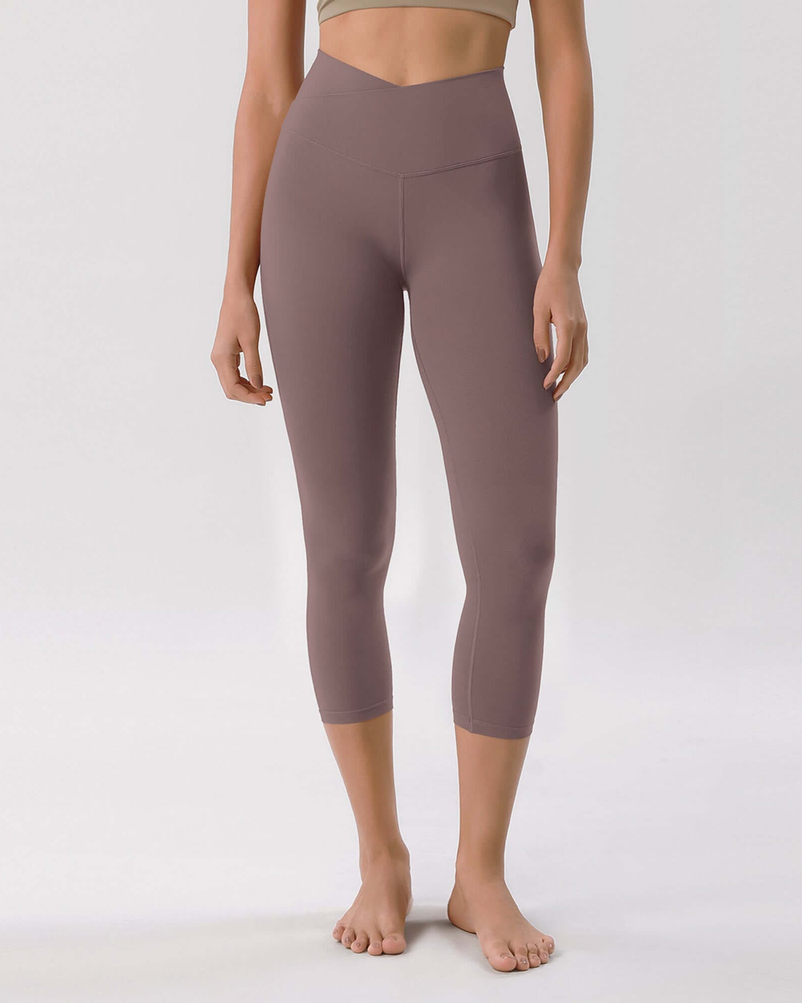 Odcloud 23 Crossover High Wasit Lounge 7/8 Leggings with Pockets Purple Taupe - ododos