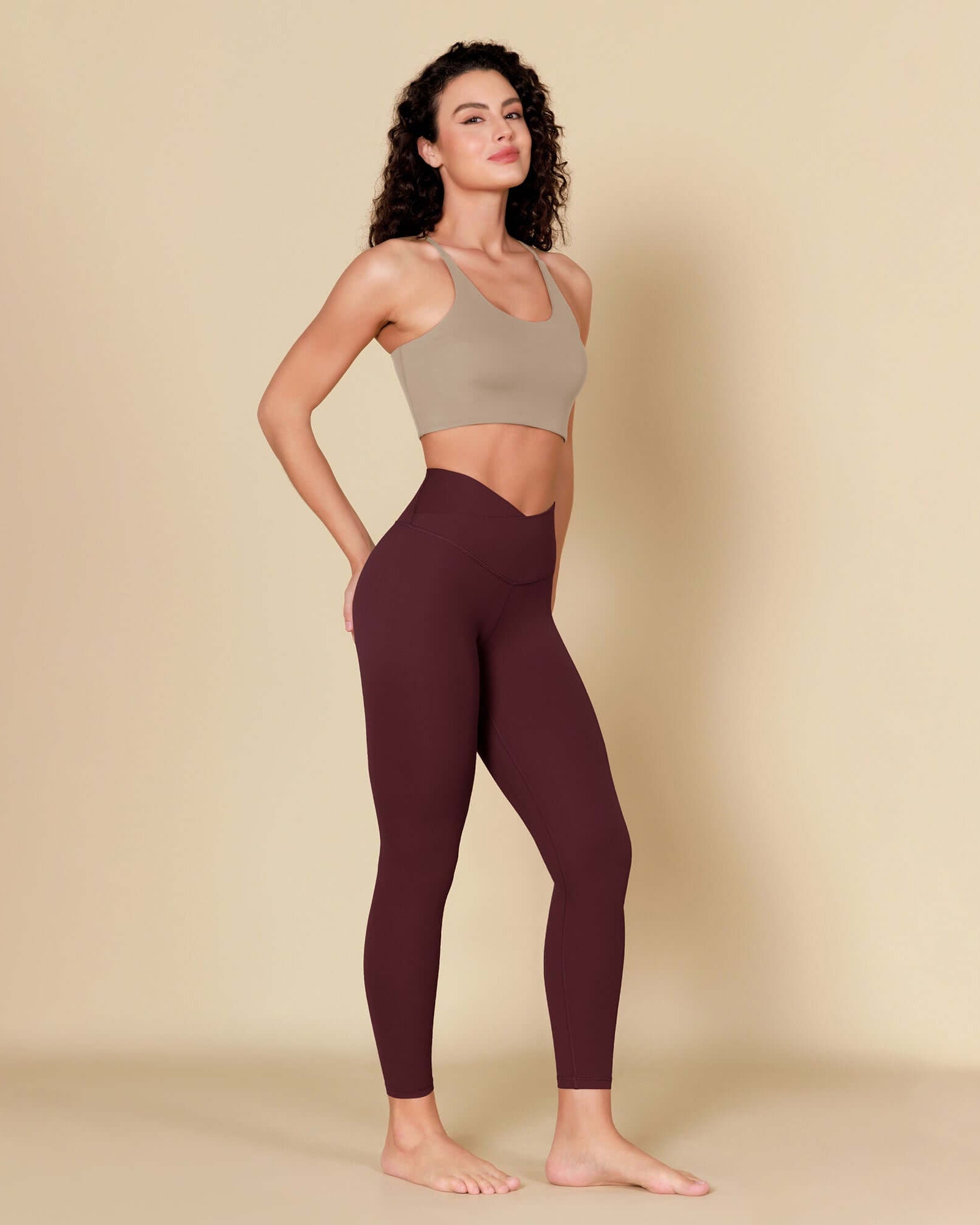 ODCLOUD 7/8 Crossover Leggings with Back Pocket Burgundy - ododos