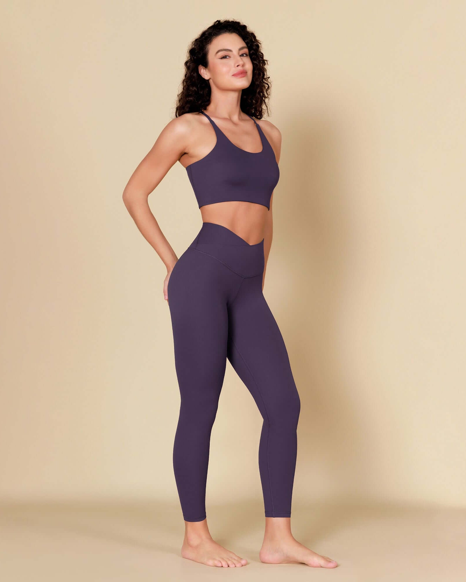 ODCLOUD 7/8 Crossover Leggings with Back Pocket Dark Purple - ododos