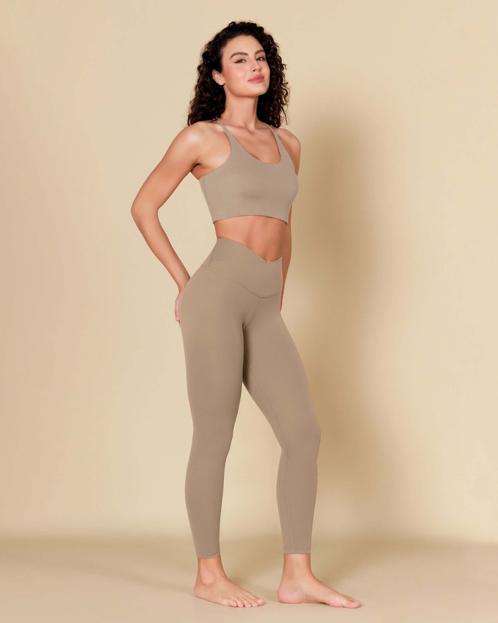 ODCLOUD 7/8 Crossover Leggings with Back Pocket Light Brown - ododos