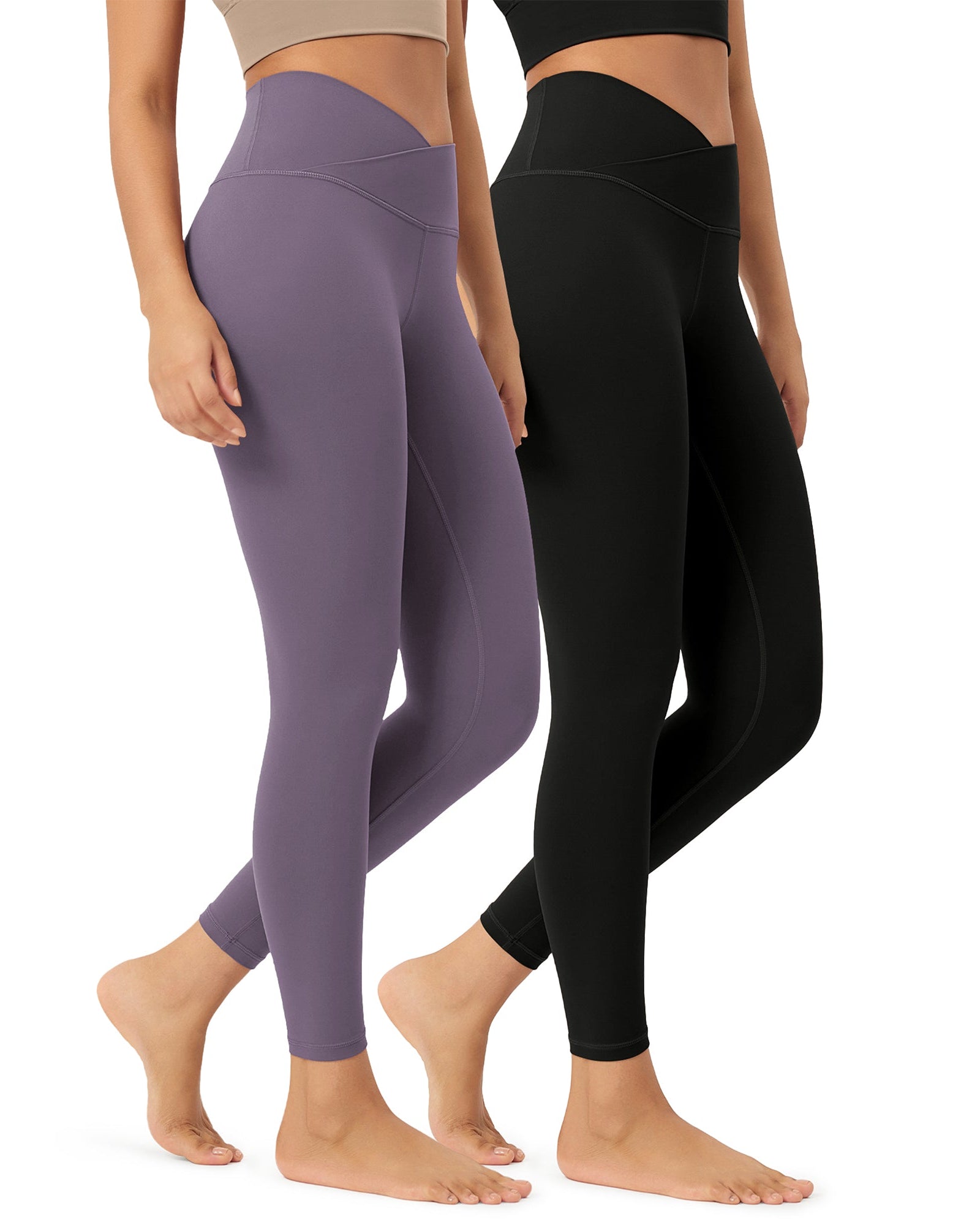 2 Pack 25 Buttery Soft Crossover Lounge Yoga Waist Leggings Black+ash Violet - ododos