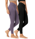 2 Pack 25 Buttery Soft Crossover Lounge Yoga Waist Leggings Black+ash Violet - ododos
