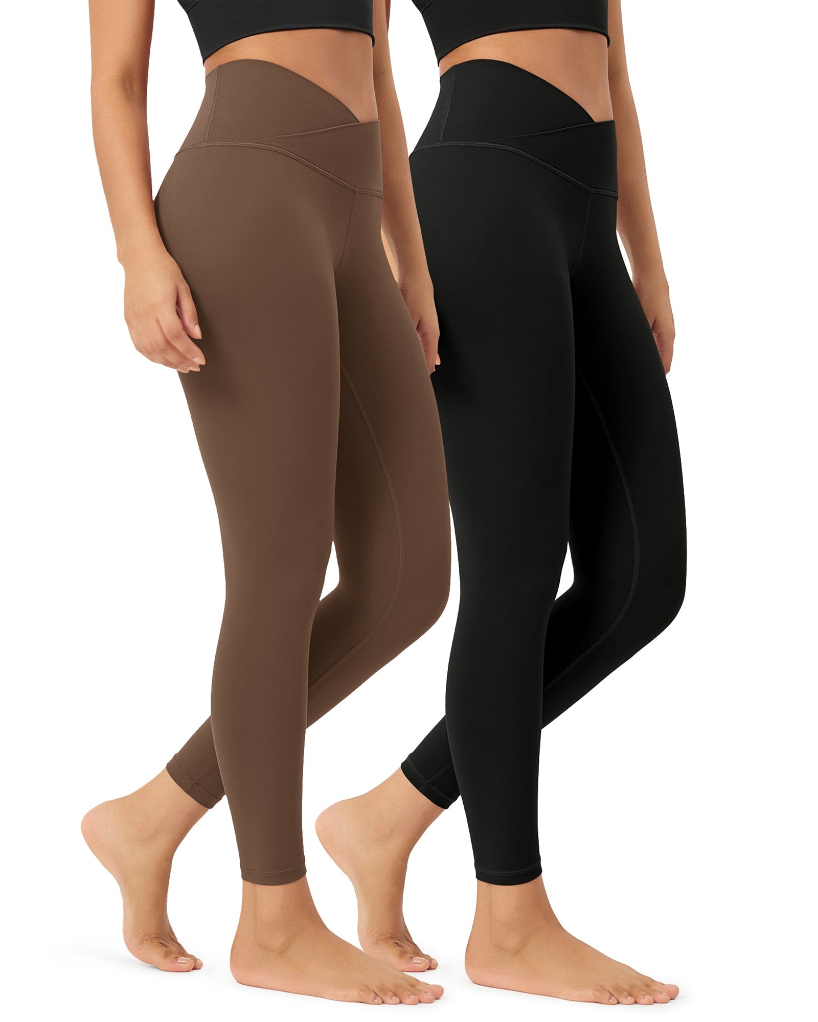 2 Pack 25 Buttery Soft Crossover Lounge Yoga Waist Leggings Black+brunette - ododos