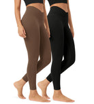 2 Pack 25 Buttery Soft Crossover Lounge Yoga Waist Leggings Black+brunette - ododos