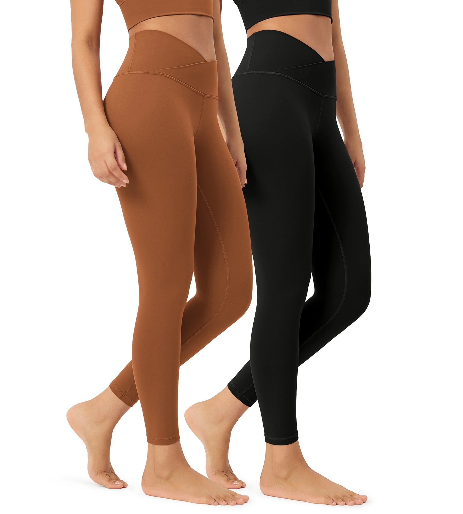 2 Pack 25 Buttery Soft Crossover Lounge Yoga Waist Leggings Black+Caramel - ododos