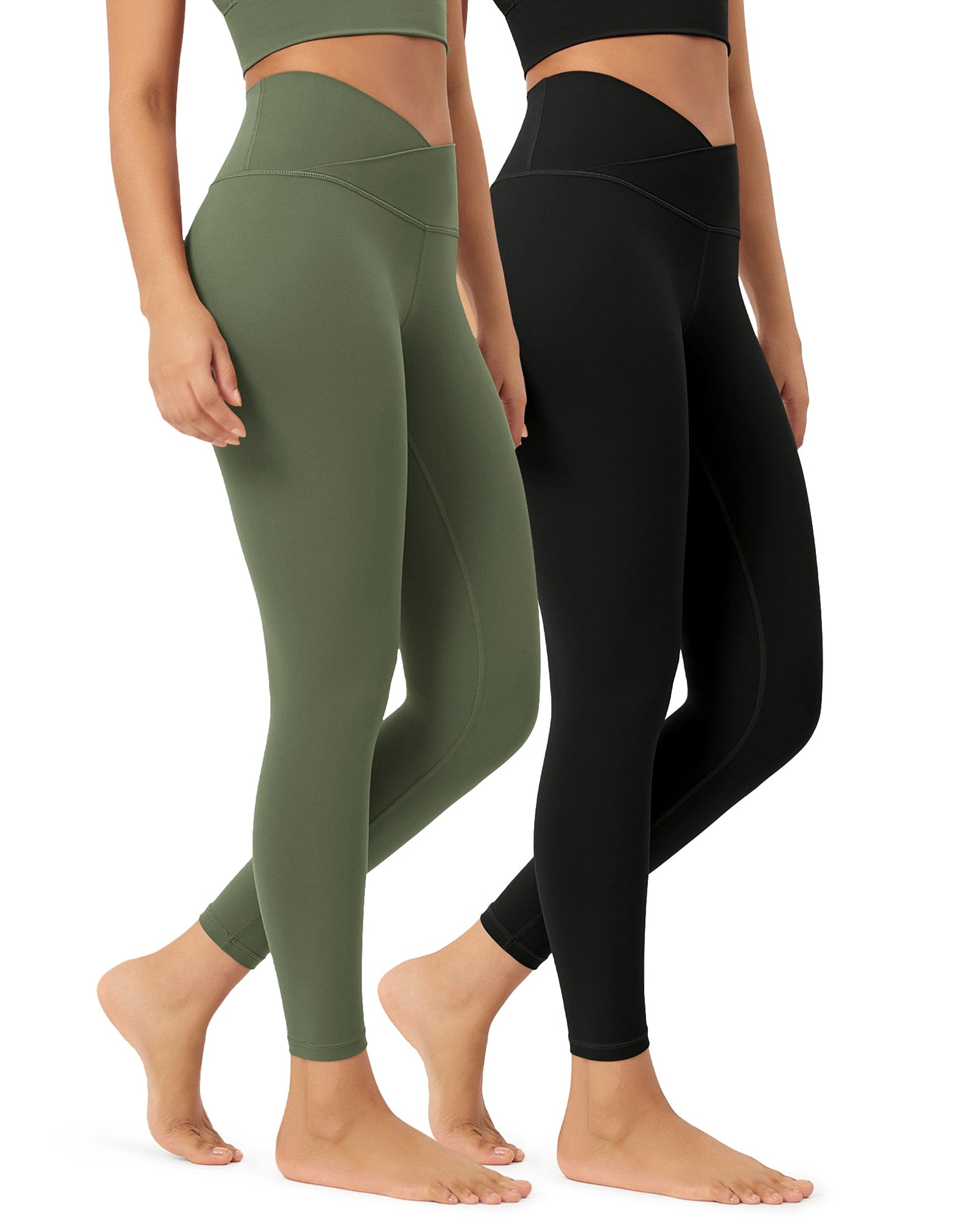 2 Pack 25 Buttery Soft Crossover Lounge Yoga Waist Leggings Black+dark Olive - ododos