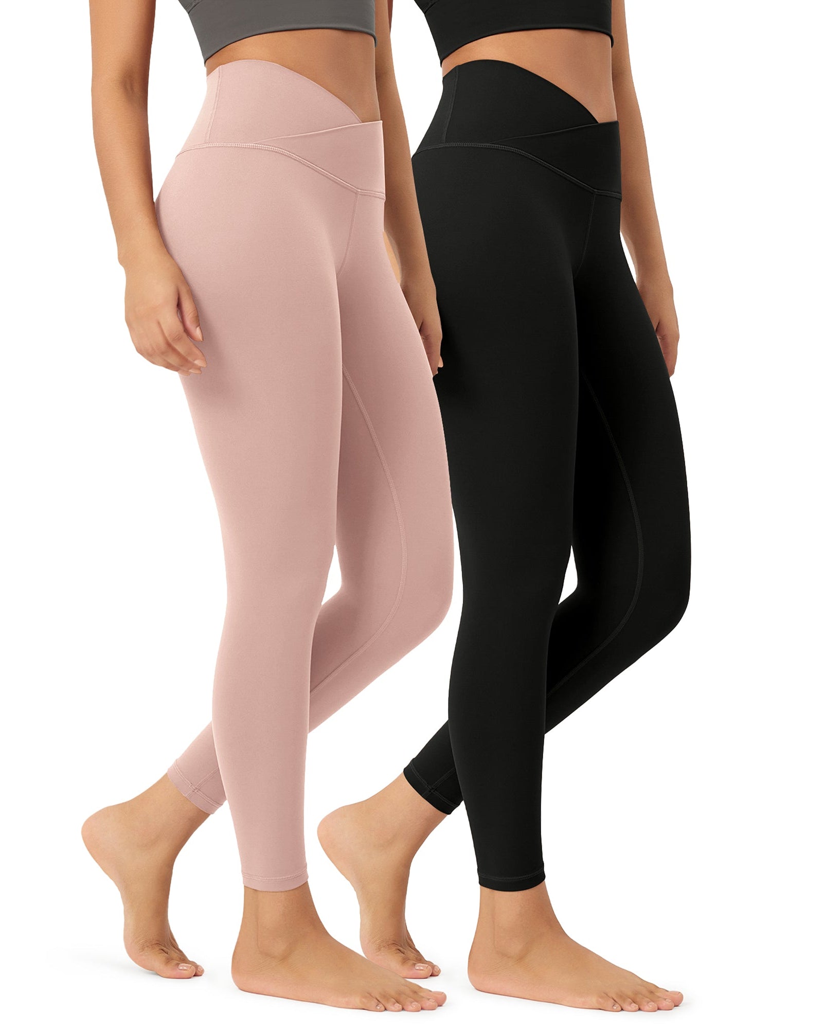 2 Pack 25 Buttery Soft Crossover Lounge Yoga Waist Leggings Black+dusty Pink - ododos