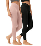 2 Pack 25 Buttery Soft Crossover Lounge Yoga Waist Leggings Black+dusty Pink - ododos