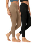 2 Pack 25 Buttery Soft Crossover Lounge Yoga Waist Leggings Black+light Brown - ododos