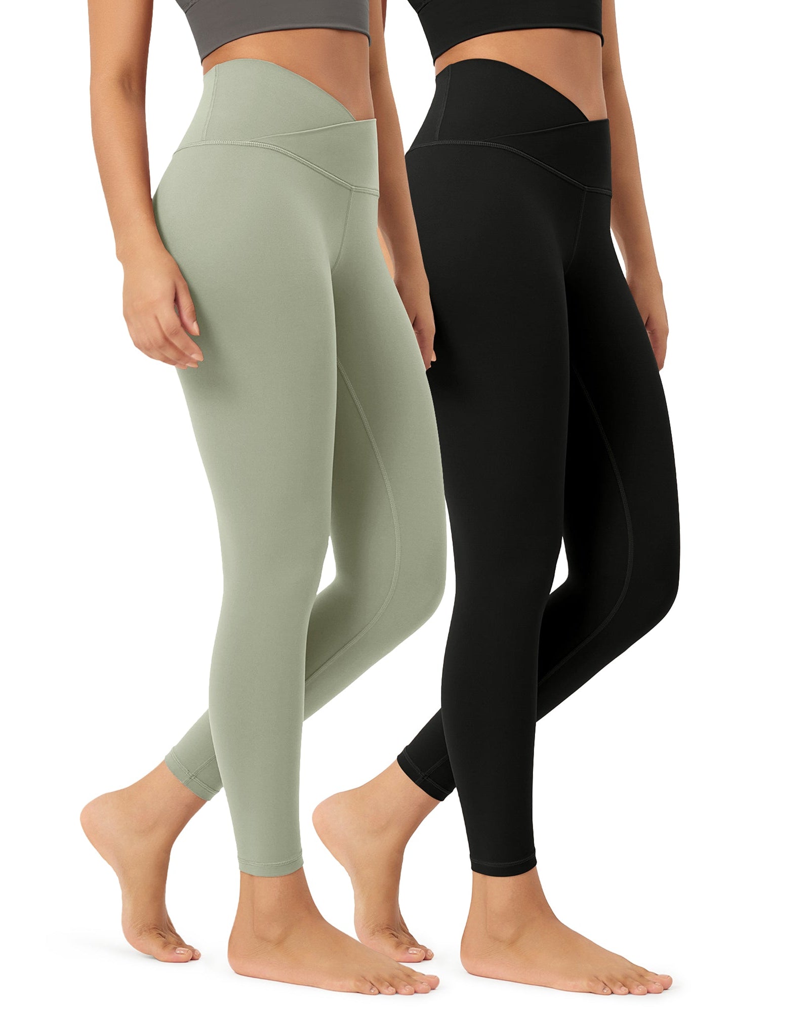 2 Pack 25 Buttery Soft Crossover Lounge Yoga Waist Leggings Black+lime Stone - ododos