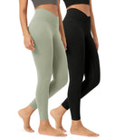 2 Pack 25 Buttery Soft Crossover Lounge Yoga Waist Leggings Black+lime Stone - ododos