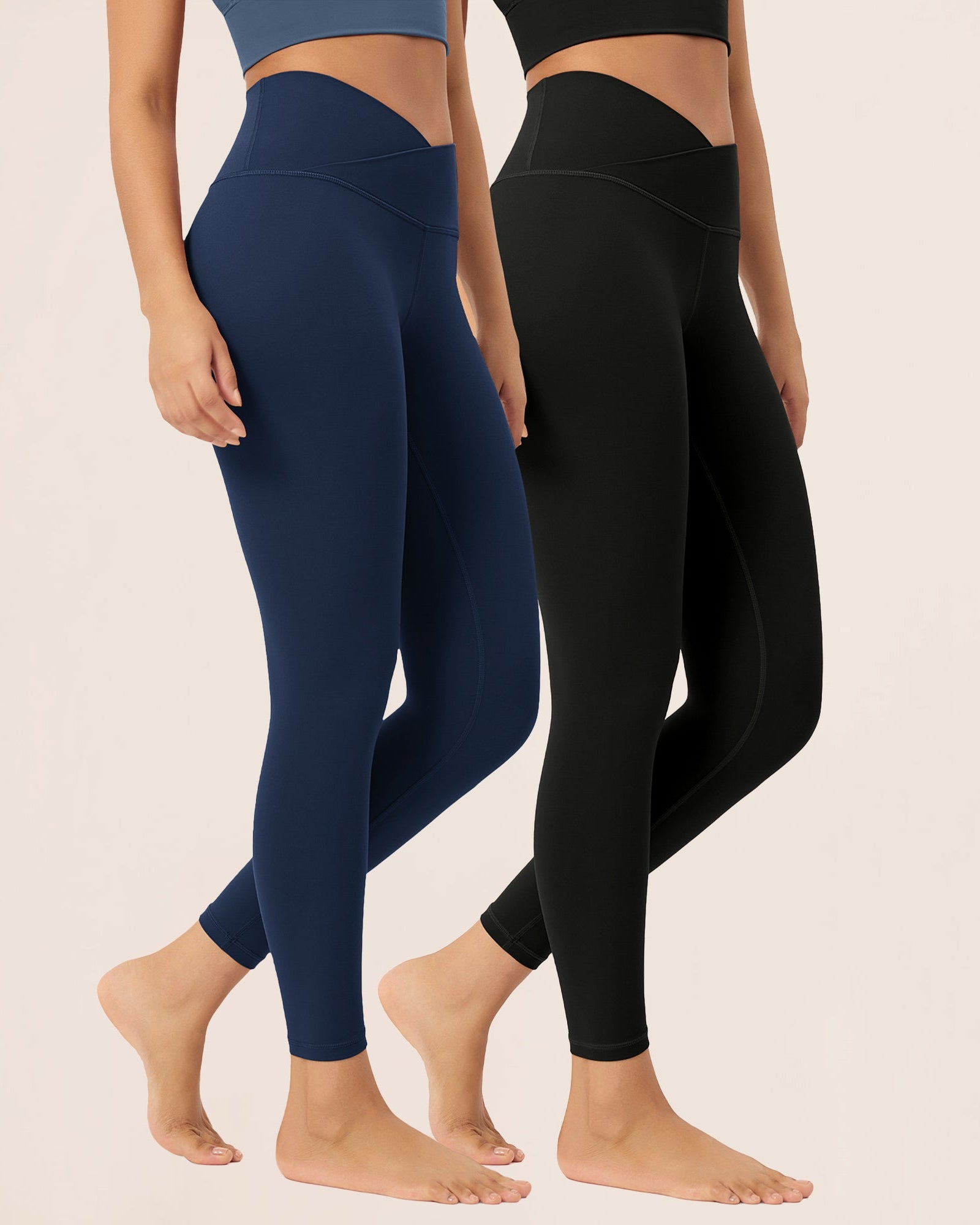 2 Pack 25 Buttery Soft Crossover Lounge Yoga Waist Leggings Black+Navy - ododos