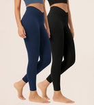 2 Pack 25 Buttery Soft Crossover Lounge Yoga Waist Leggings Black+Navy - ododos