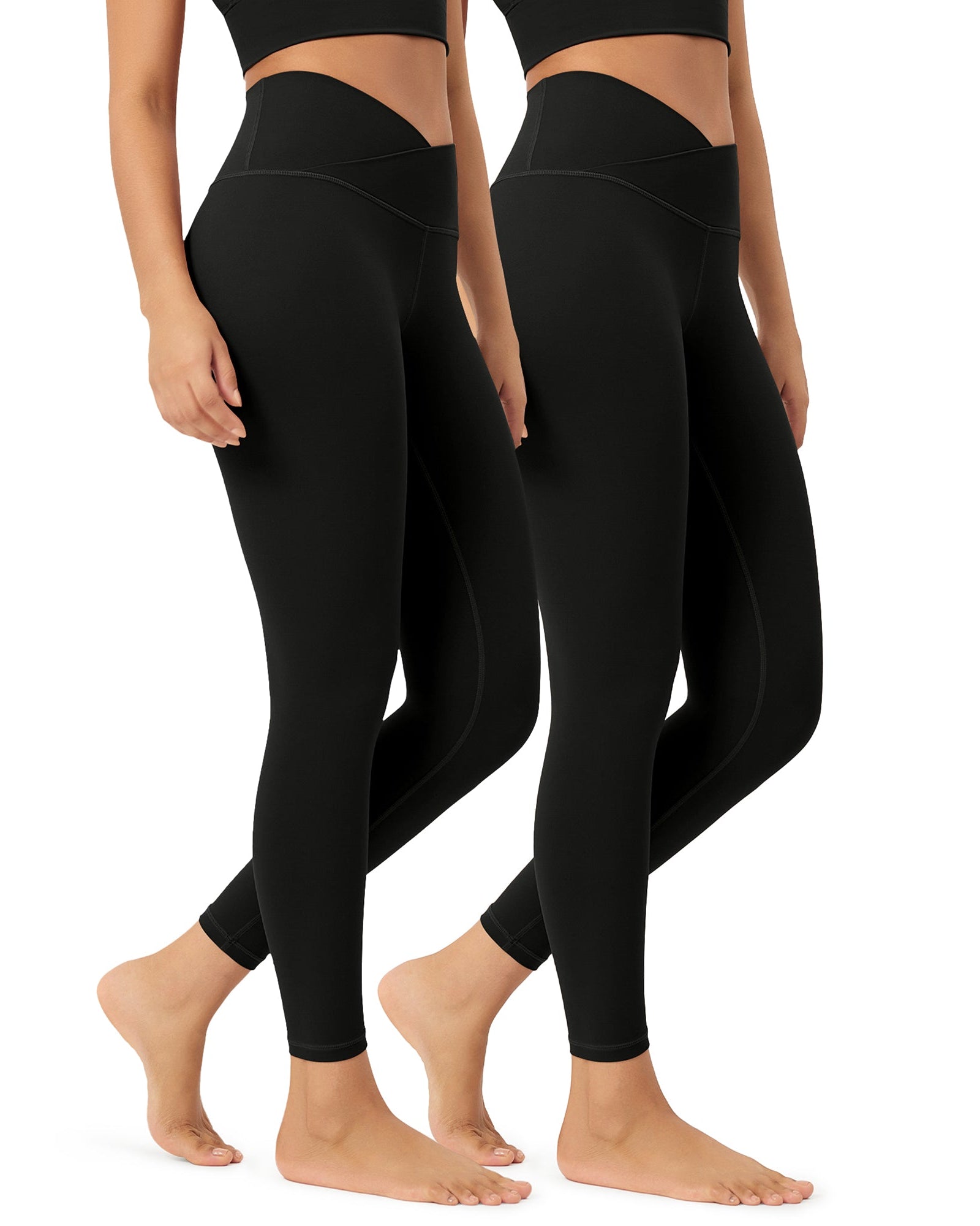 2 Pack 25 Buttery Soft Crossover Lounge Yoga Waist Leggings Black+Black - ododos