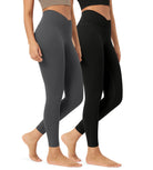 2 Pack 25 Buttery Soft Crossover Lounge Yoga Waist Leggings Black+Charcoal - ododos
