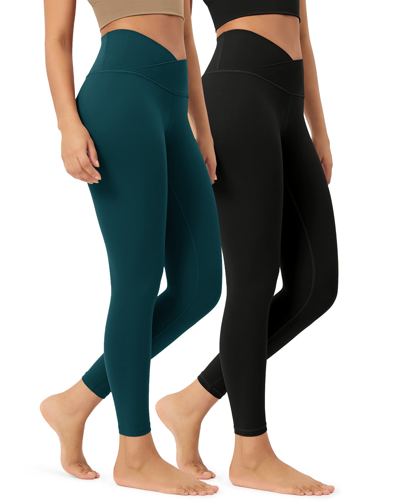 2 Pack 25 Buttery Soft Crossover Lounge Yoga Waist Leggings Black+Forest Teal - ododos