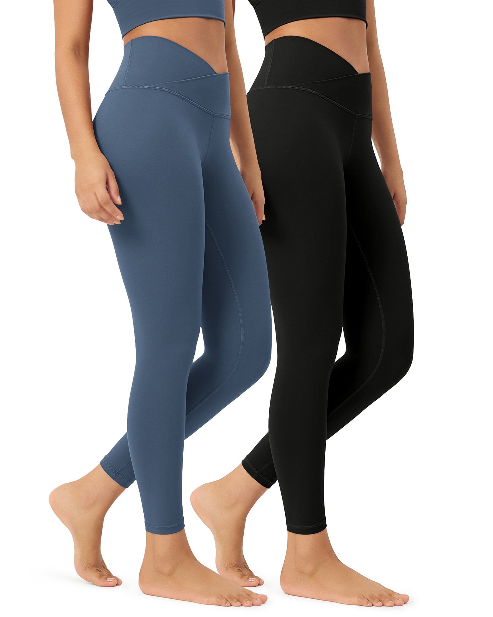 2 Pack 25 Buttery Soft Crossover Lounge Yoga Waist Leggings Black+Ink Blue - ododos