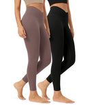 2 Pack 25 Buttery Soft Crossover Lounge Yoga Waist Leggings Black+Purple Taupe - ododos