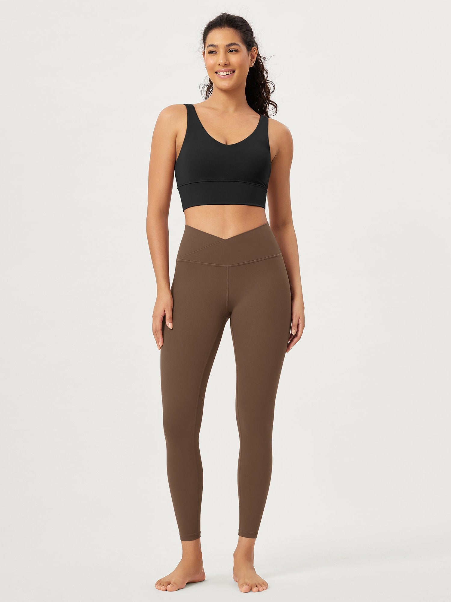 25 Buttery Soft Crossover Lounge Yoga Waist Leggings Brunette - ododos