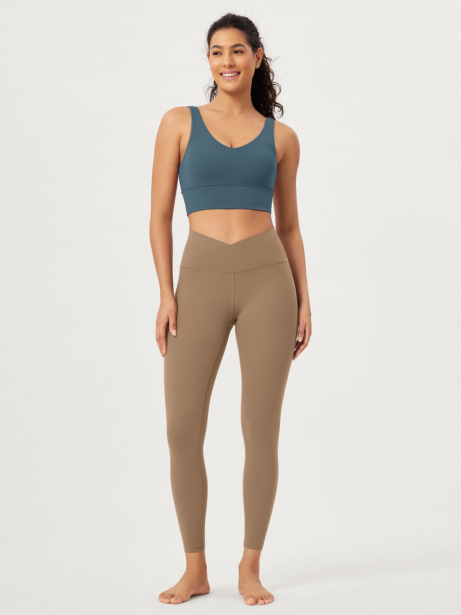 25 Buttery Soft Crossover Lounge Yoga Waist Leggings Light Brown - ododos