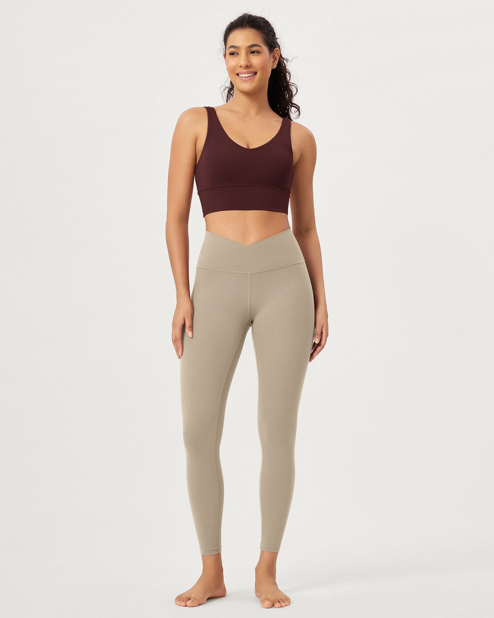 25 Buttery Soft Crossover Lounge Yoga Waist Leggings Shaker Beige - ododos